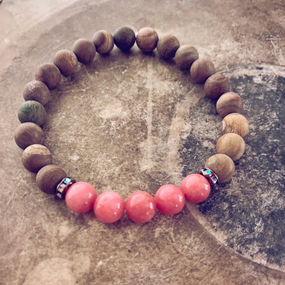 beaded gemstone wrist mala bracelet - pink jade - Picture 1 of 1